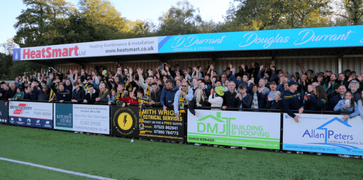 Horsham fans after beating Dorking in the FA Cup